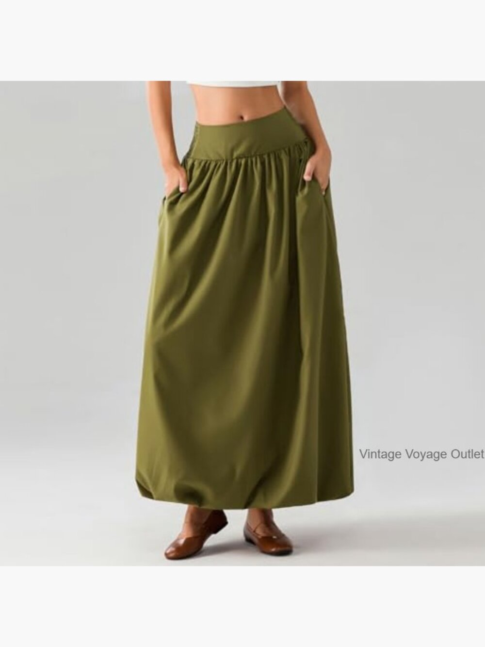 Y2K Bubble Maxi Skirt Low Elastic Waist A-Line Ruffle Pleated Summer Casual - Picture 2 of 6